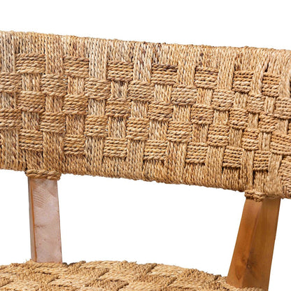 Sabit Bohemian Seagrass and Mahogany Wood Counter Stool