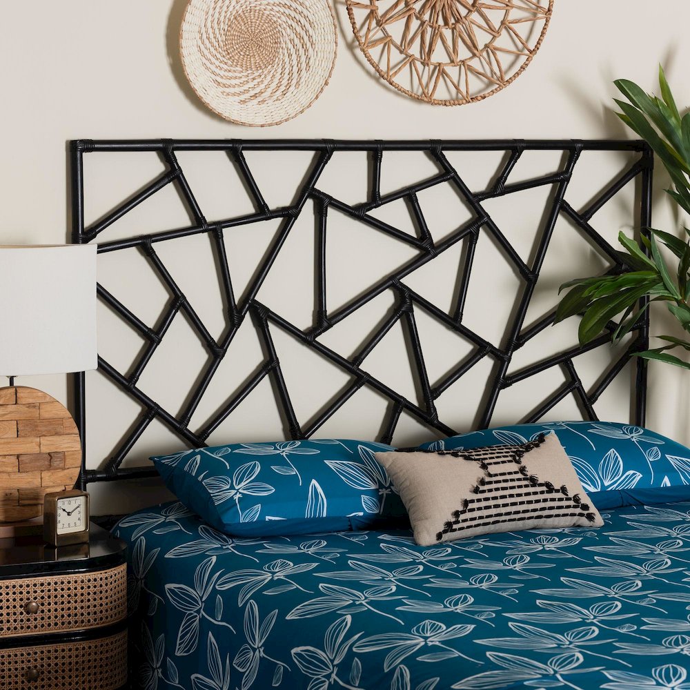 Frydel Black Rattan Queen Size Standalone Headboard