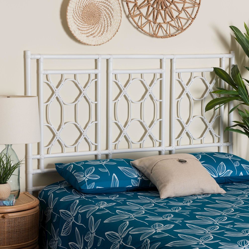 Sampson Bohemian White Rattan Queen Size Standalone Headboard