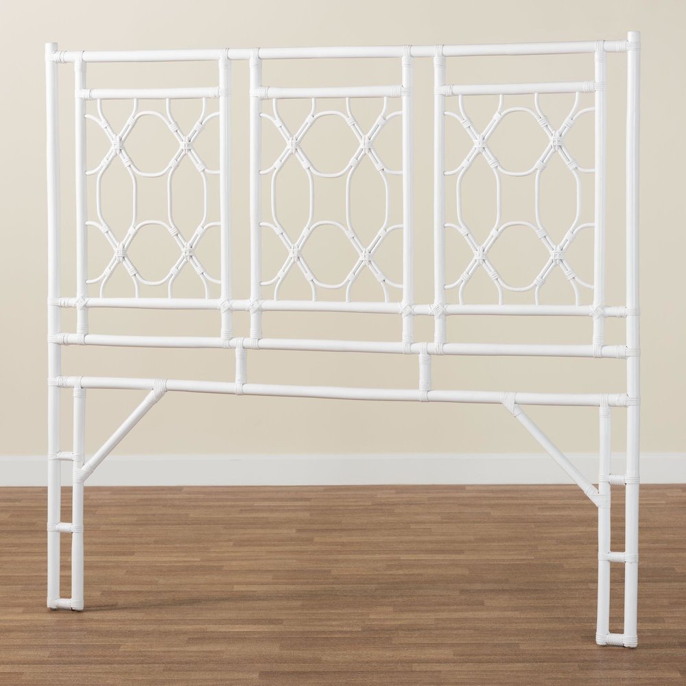 Sampson Bohemian White Rattan Queen Size Standalone Headboard
