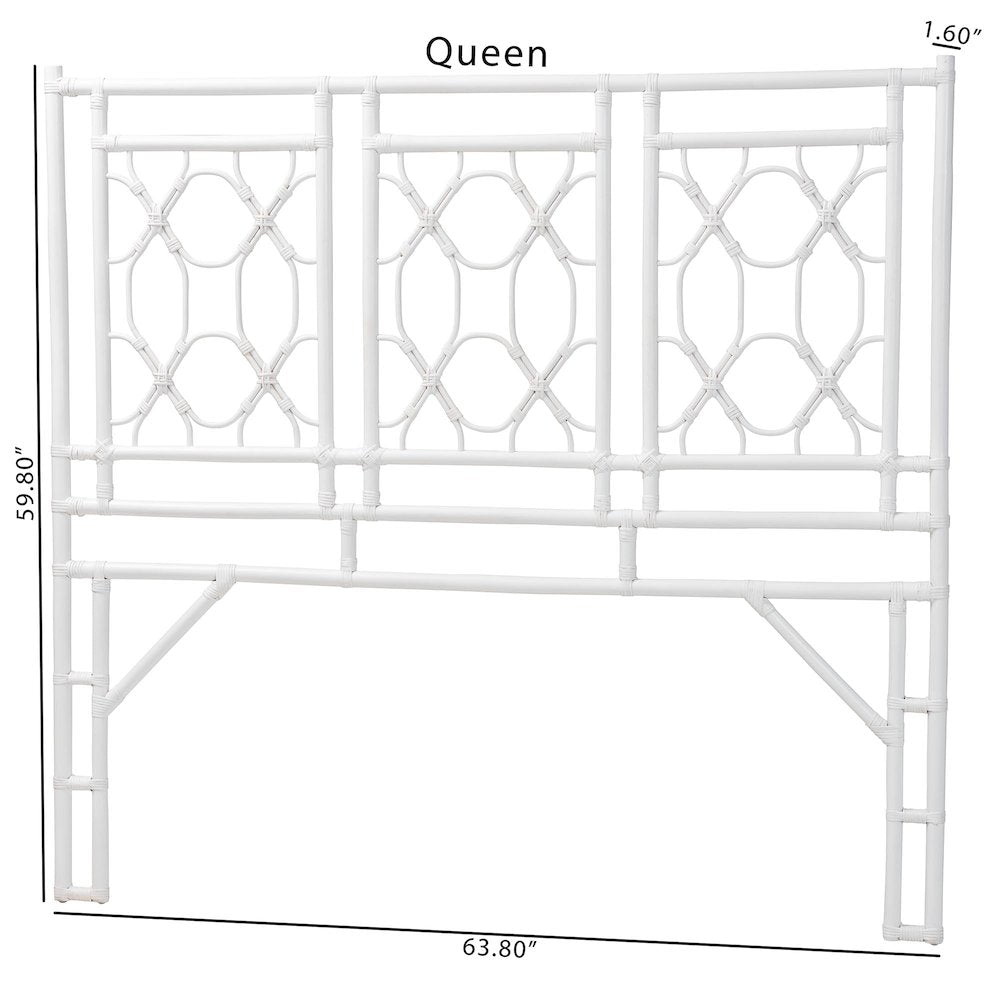 Sampson Bohemian White Rattan Queen Size Standalone Headboard