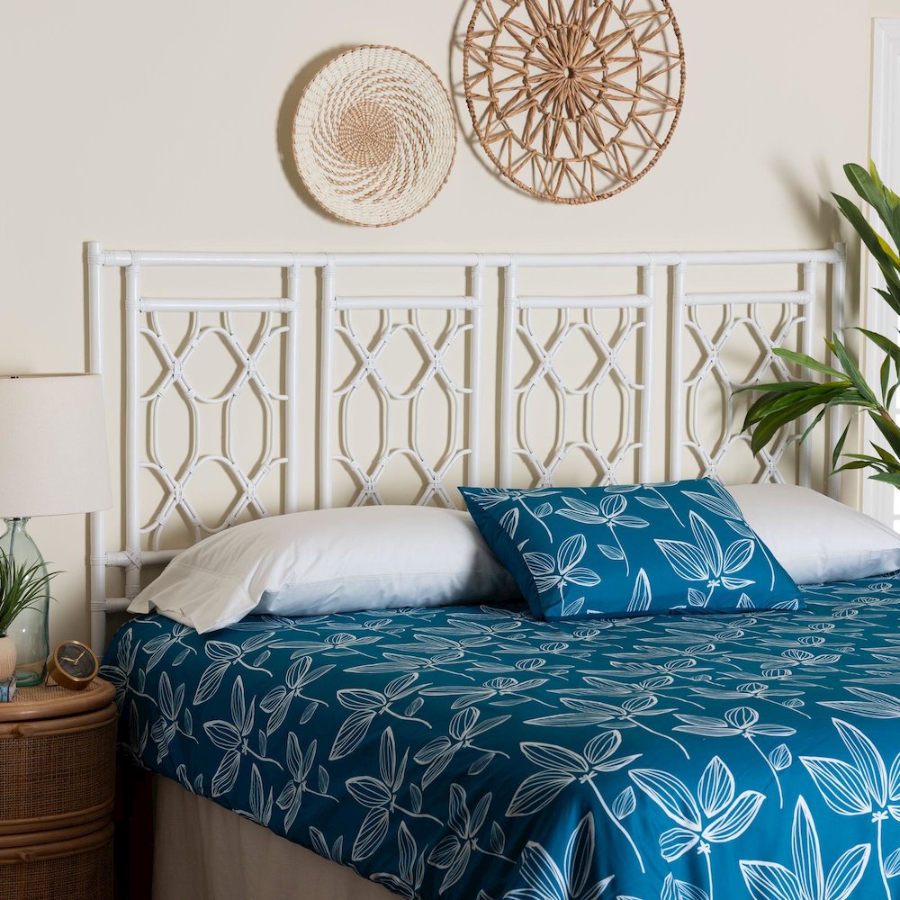 Sampson Bohemian White Rattan King Size Standalone Headboard