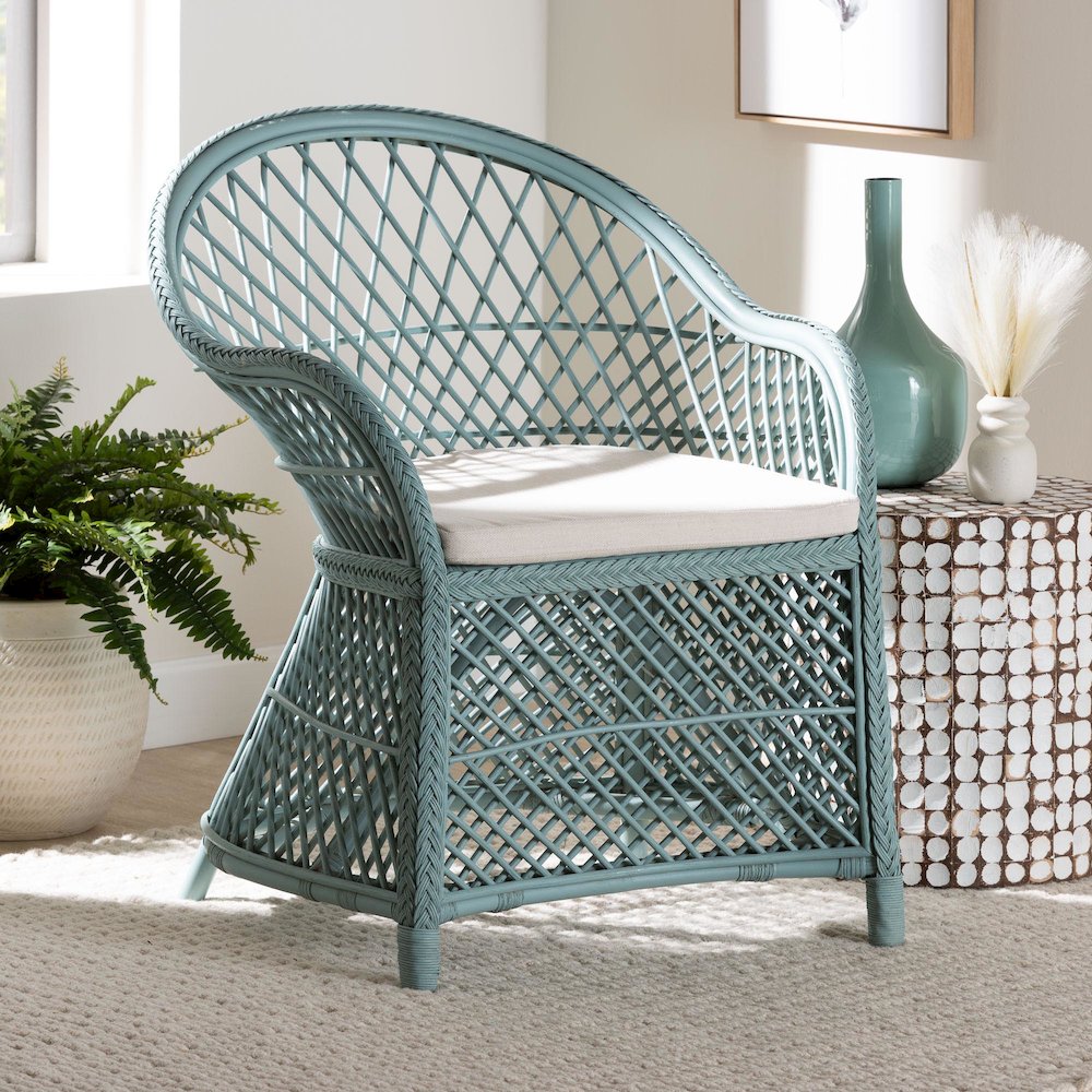 Casilda Bohemian Light Blue Braided Rattan Arm Chair