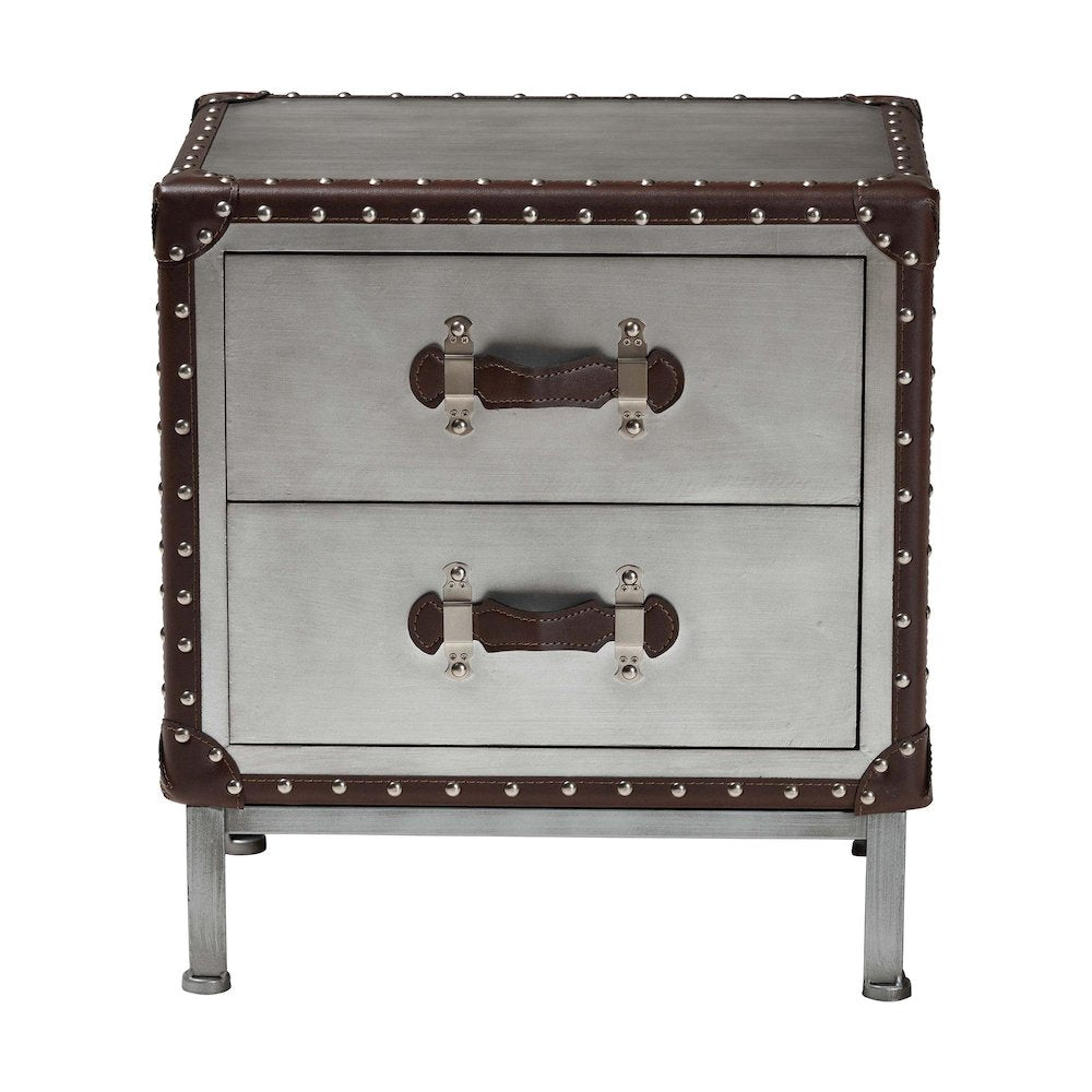 Jacey Vintage Silver Metal 2-Drawer End Table