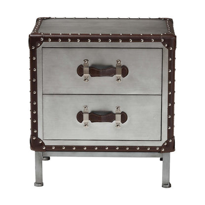 Jacey Vintage Silver Metal 2-Drawer End Table