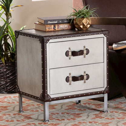 Jacey Vintage Silver Metal 2-Drawer End Table