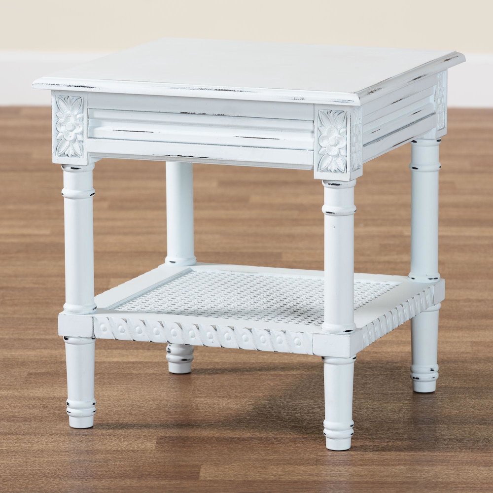 Jeanne Vintage Traditional White Wood End Table