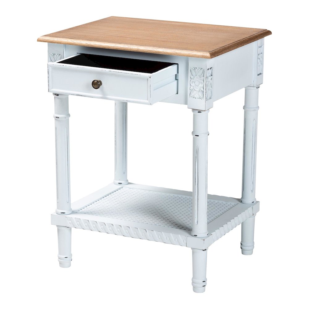 Legrand Classic French Two-Tone White and Natural Brown 1-Drawer End Table