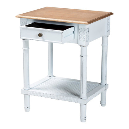 Legrand Classic French Two-Tone White and Natural Brown 1-Drawer End Table