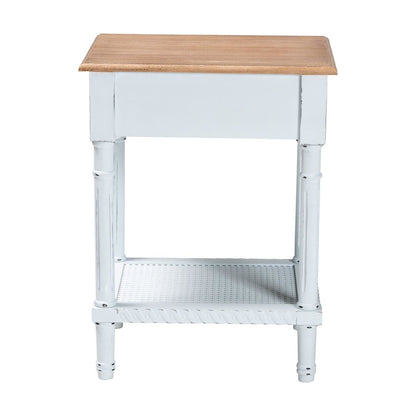 Legrand Classic French Two-Tone White and Natural Brown 1-Drawer End Table