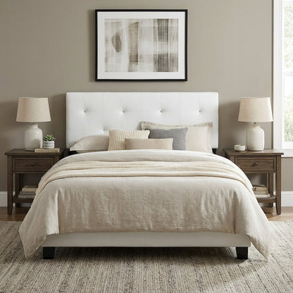 White Faux Leather Headboard Full Size with PU Foam Padding and Wood Frame
