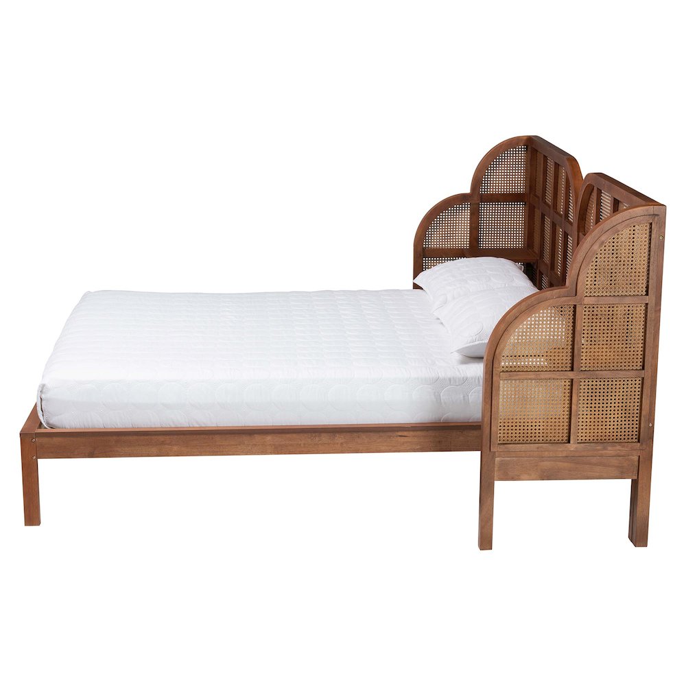 Cascadia Mid-Century Modern Walnut Brown Wood Queen Size Wingback Platform Bed