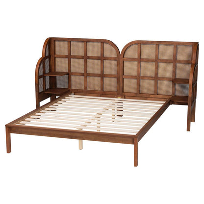 Cascadia Mid-Century Modern Walnut Brown Wood Queen Size Wingback Platform Bed