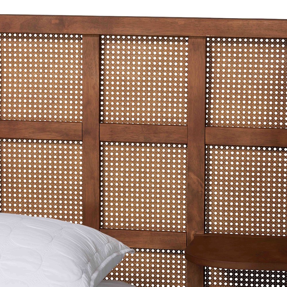 Cascadia Mid-Century Modern Walnut Brown Wood Queen Size Wingback Platform Bed