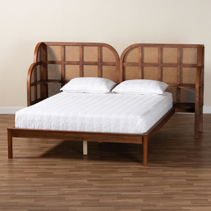 Cascadia Mid-Century Modern Walnut Brown Wood Queen Size Wingback Platform Bed
