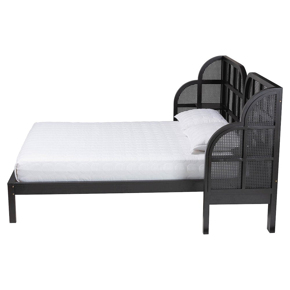 Cascadia Mid-Century Modern Ebony Black Wood Queen Size Wingback Platform Bed