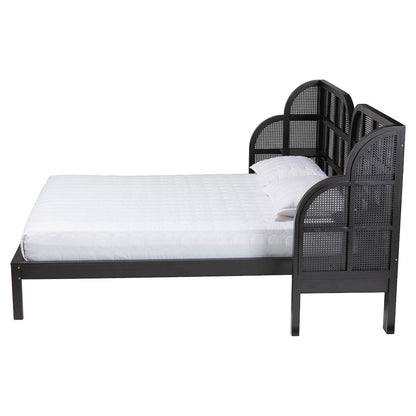 Cascadia Mid-Century Modern Ebony Black Wood Queen Size Wingback Platform Bed