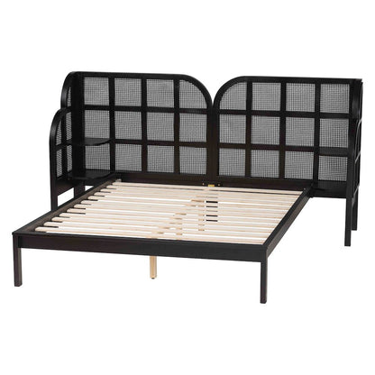 Cascadia Mid-Century Modern Ebony Black Wood Queen Size Wingback Platform Bed
