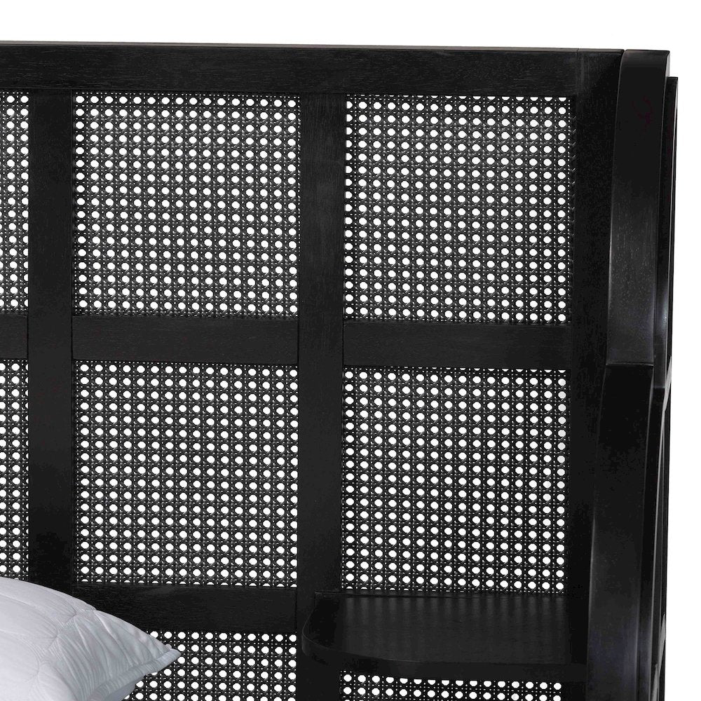 Cascadia Mid-Century Modern Ebony Black Wood Queen Size Wingback Platform Bed