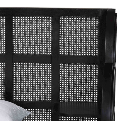 Cascadia Mid-Century Modern Ebony Black Wood Queen Size Wingback Platform Bed