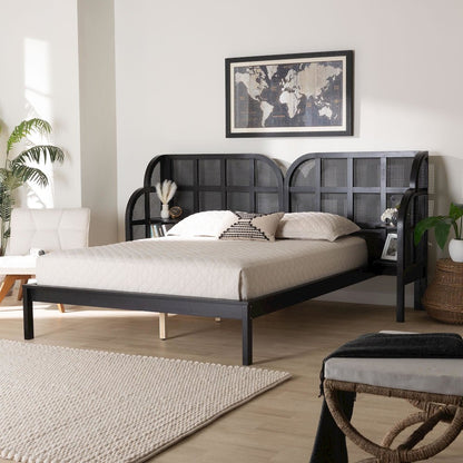 Cascadia Mid-Century Modern Ebony Black Wood Queen Size Wingback Platform Bed
