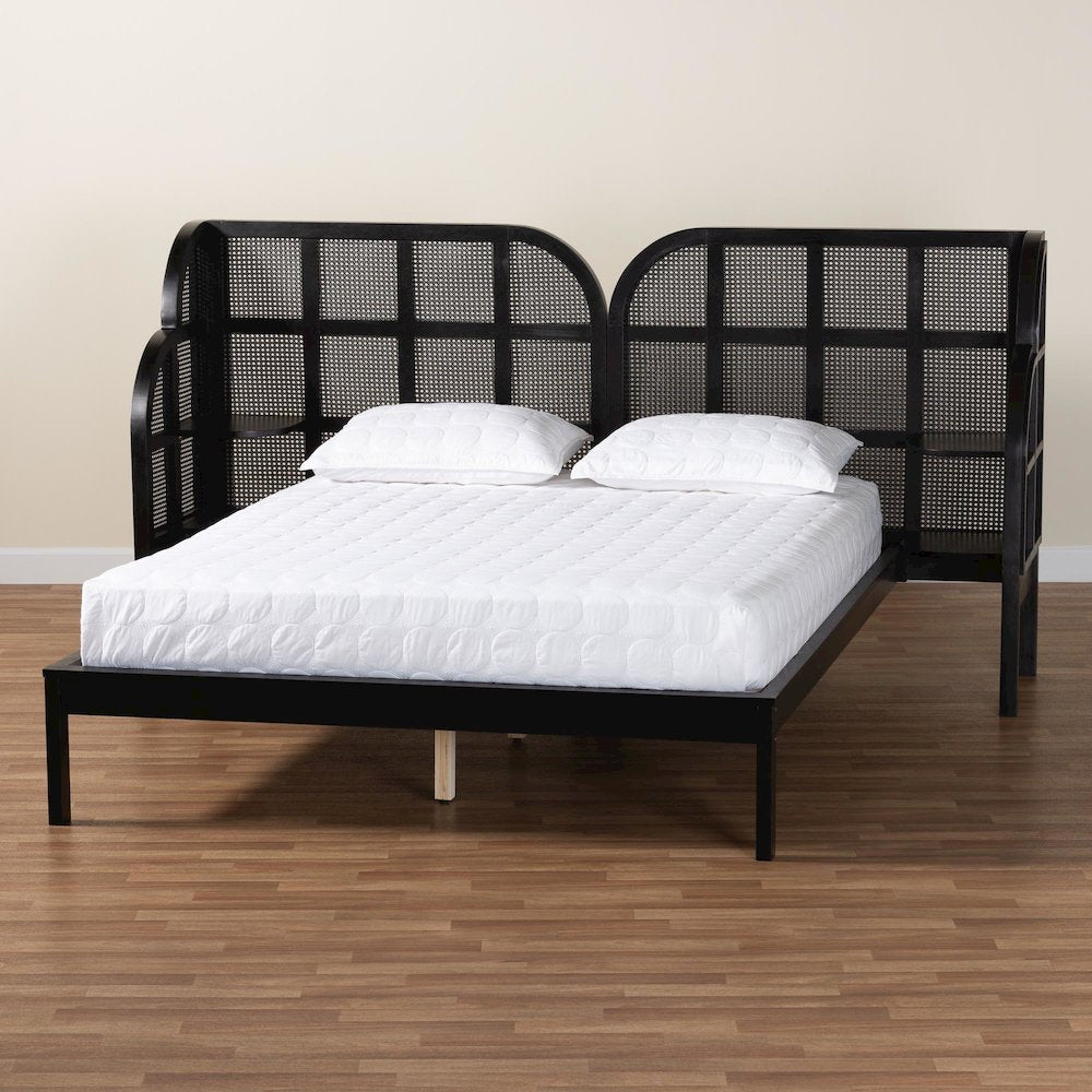 Cascadia Mid-Century Modern Ebony Black Wood Queen Size Wingback Platform Bed