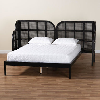 Cascadia Mid-Century Modern Ebony Black Wood Queen Size Wingback Platform Bed