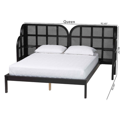 Cascadia Mid-Century Modern Ebony Black Wood Queen Size Wingback Platform Bed