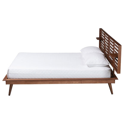 Elvina Mid-Century Transitional Ash Walnut Wood Queen Size Platform Bed