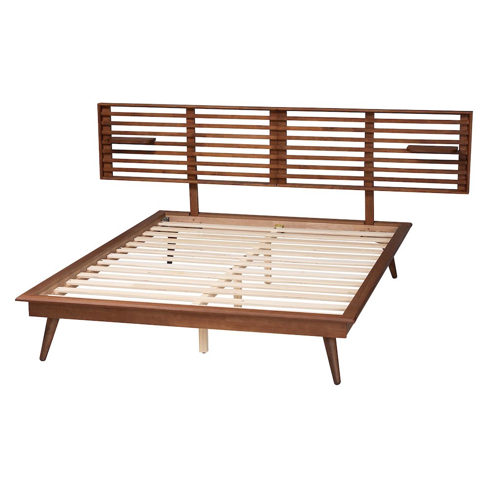 Elvina Mid-Century Transitional Ash Walnut Wood Queen Size Platform Bed