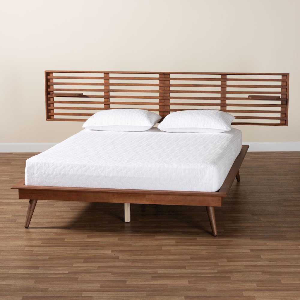 Elvina Mid-Century Transitional Ash Walnut Wood Queen Size Platform Bed