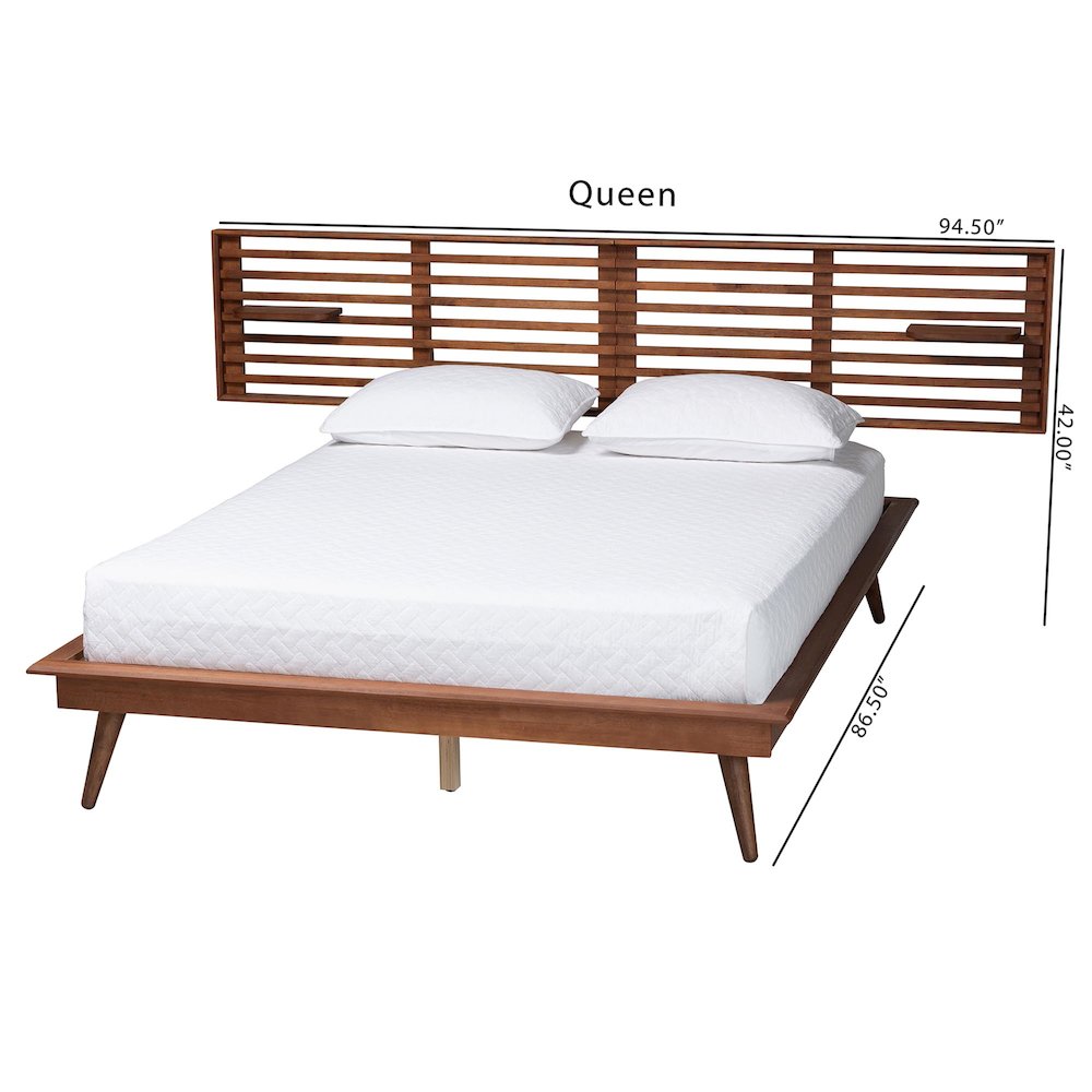 Elvina Mid-Century Transitional Ash Walnut Wood Queen Size Platform Bed