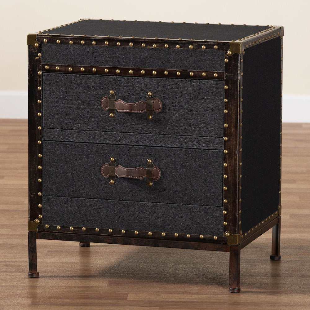 Laura Vintage Black Canvas 2-Drawer End Table Trunk