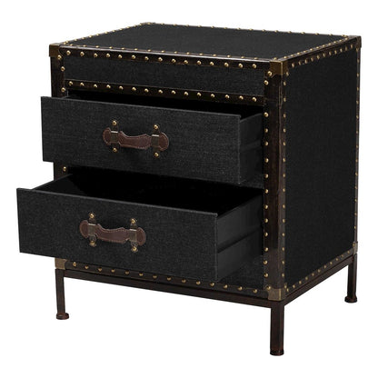 Laura Vintage Black Canvas 2-Drawer End Table Trunk