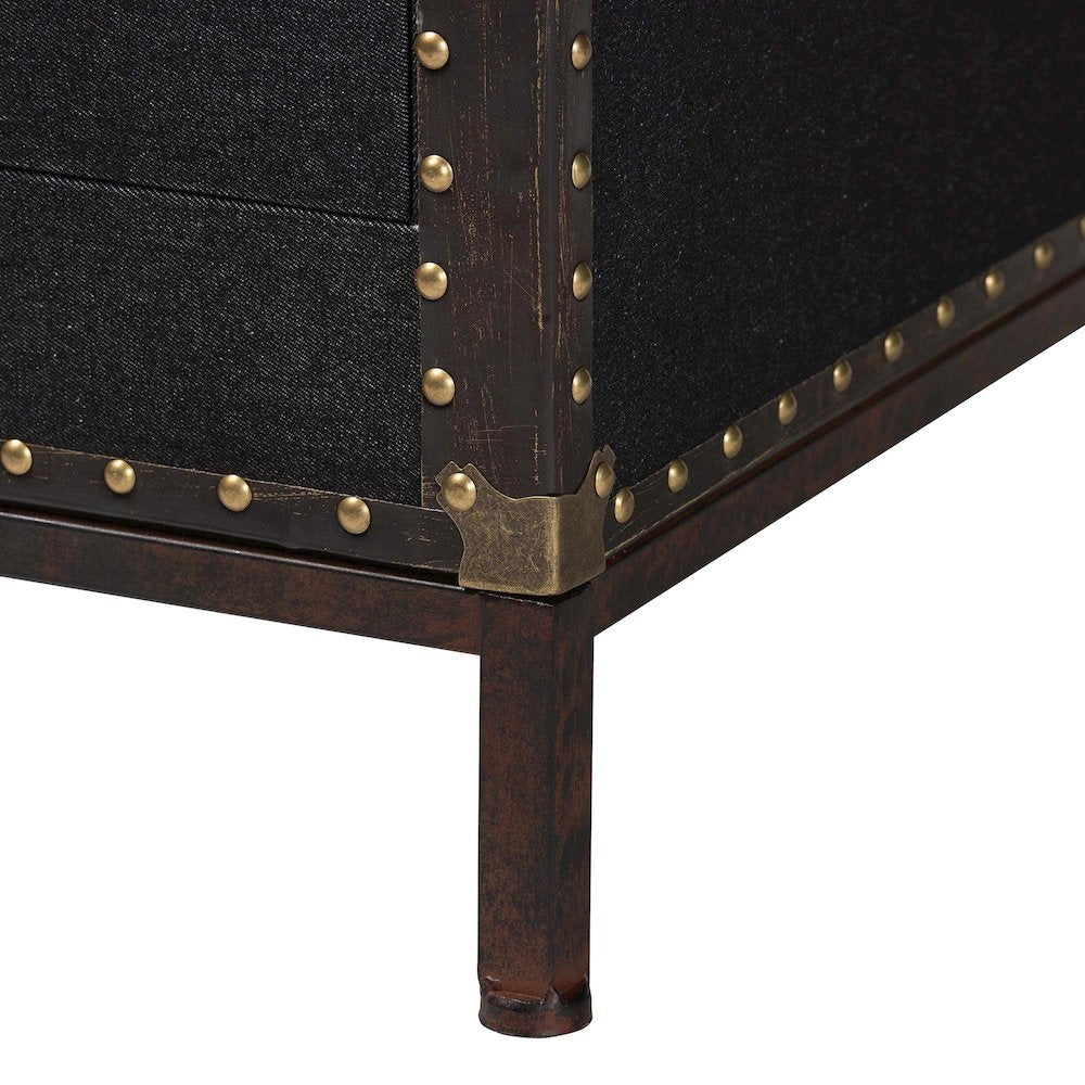 Laura Vintage Black Canvas 2-Drawer End Table Trunk
