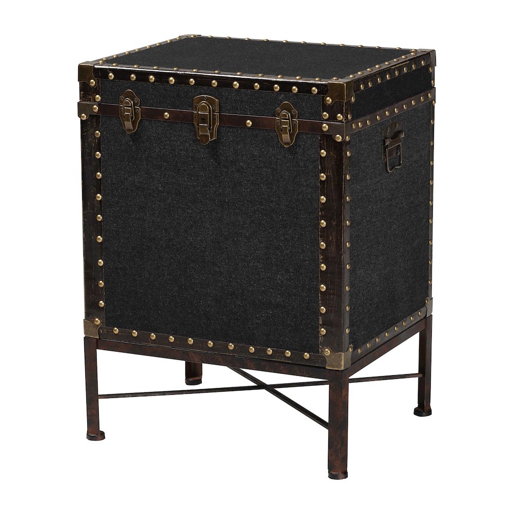 Laura Vintage Black Canvas Lift-Top Trunk End Table