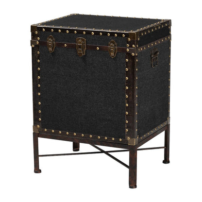 Laura Vintage Black Canvas Lift-Top Trunk End Table