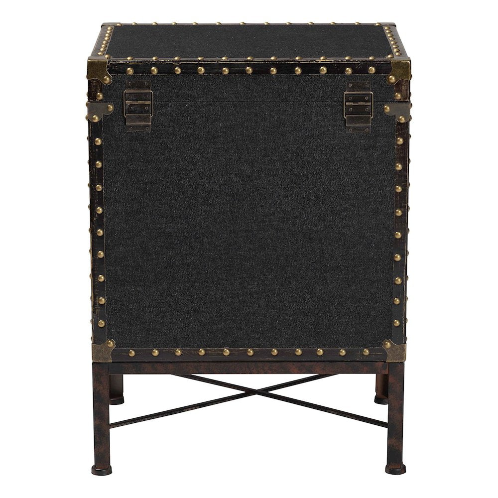 Laura Vintage Black Canvas Lift-Top Trunk End Table