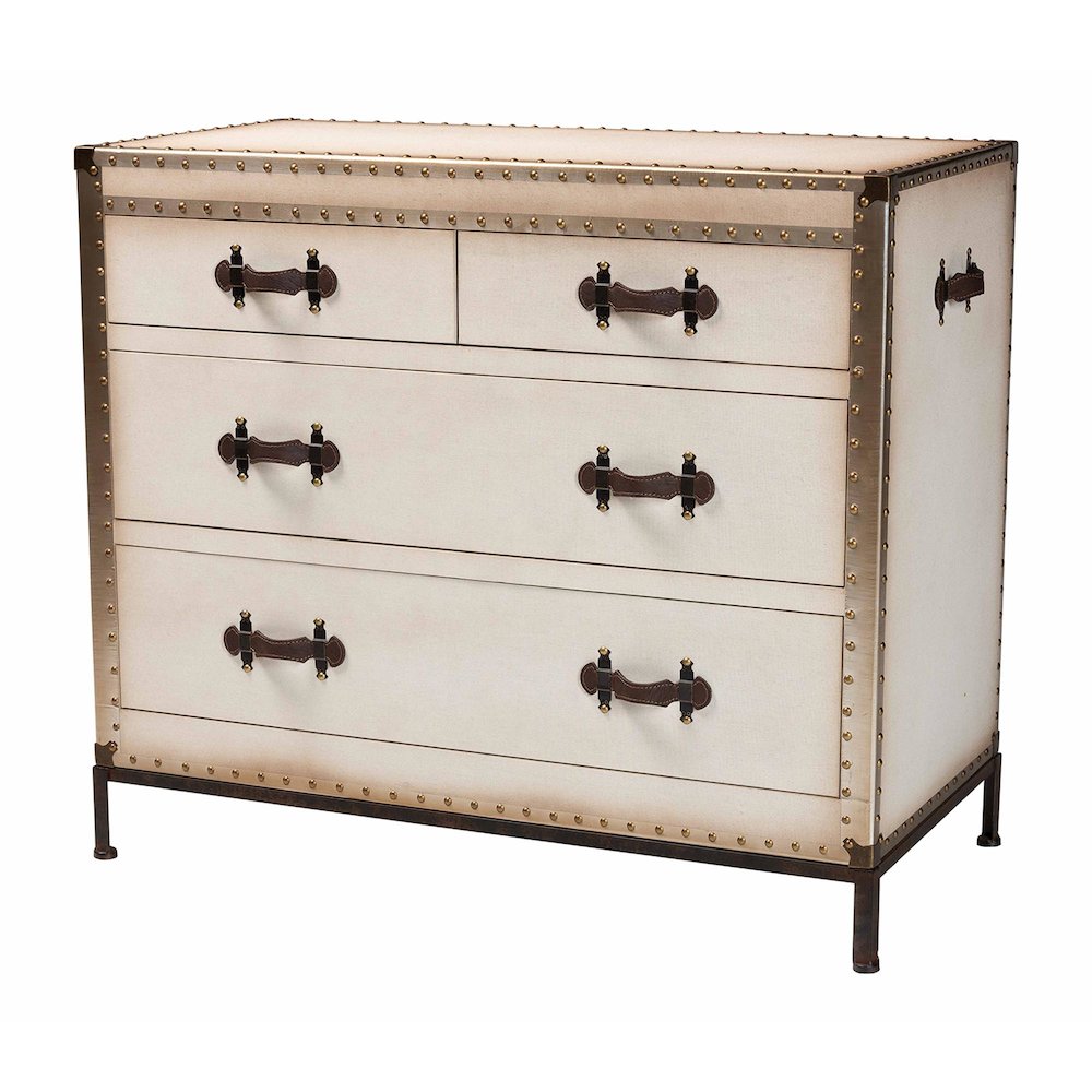 Benton Vintage White Canvas 4-Drawer Storage Cabinet