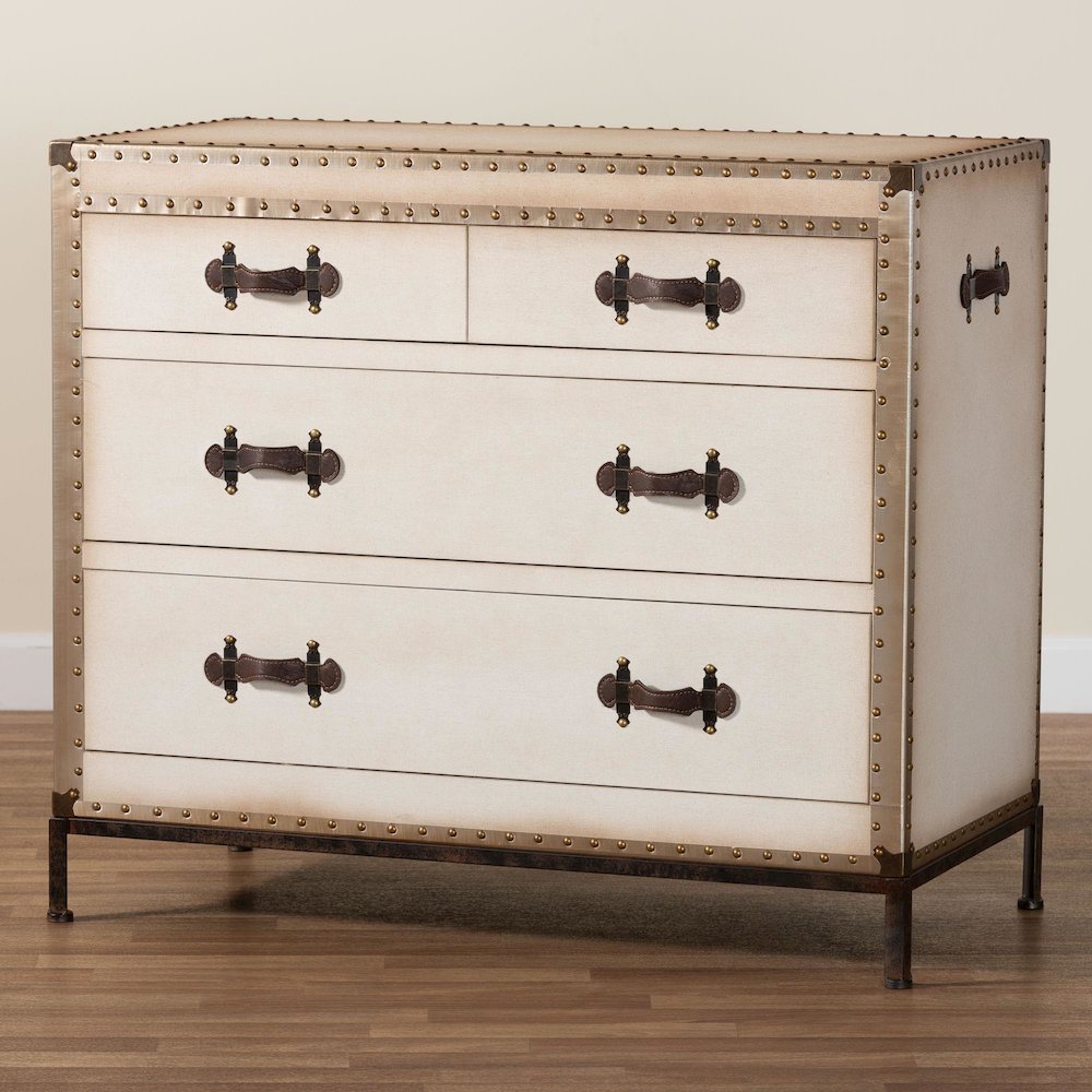 Benton Vintage White Canvas 4-Drawer Storage Cabinet