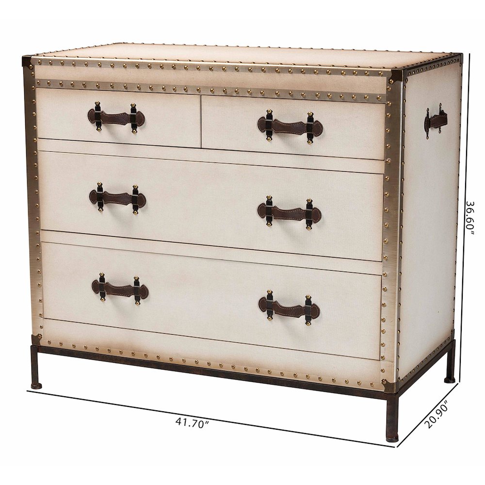 Benton Vintage White Canvas 4-Drawer Storage Cabinet