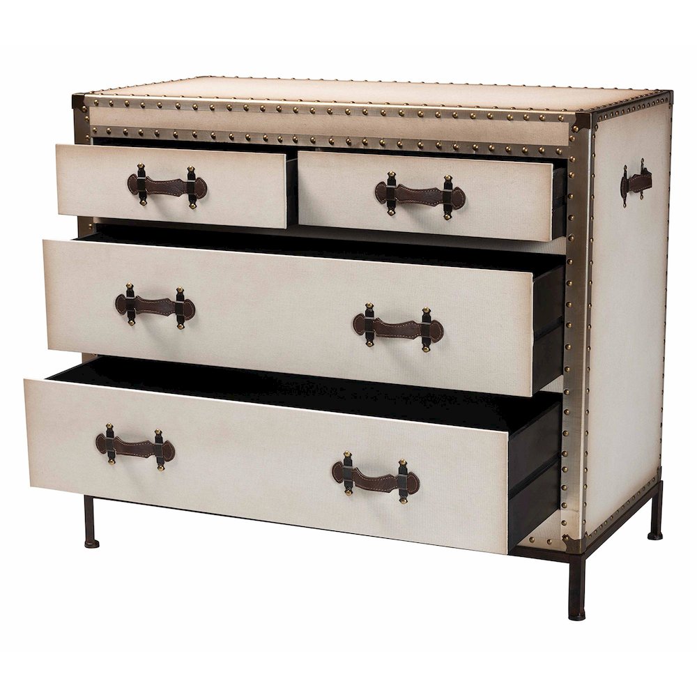 Benton Vintage White Canvas 4-Drawer Storage Cabinet
