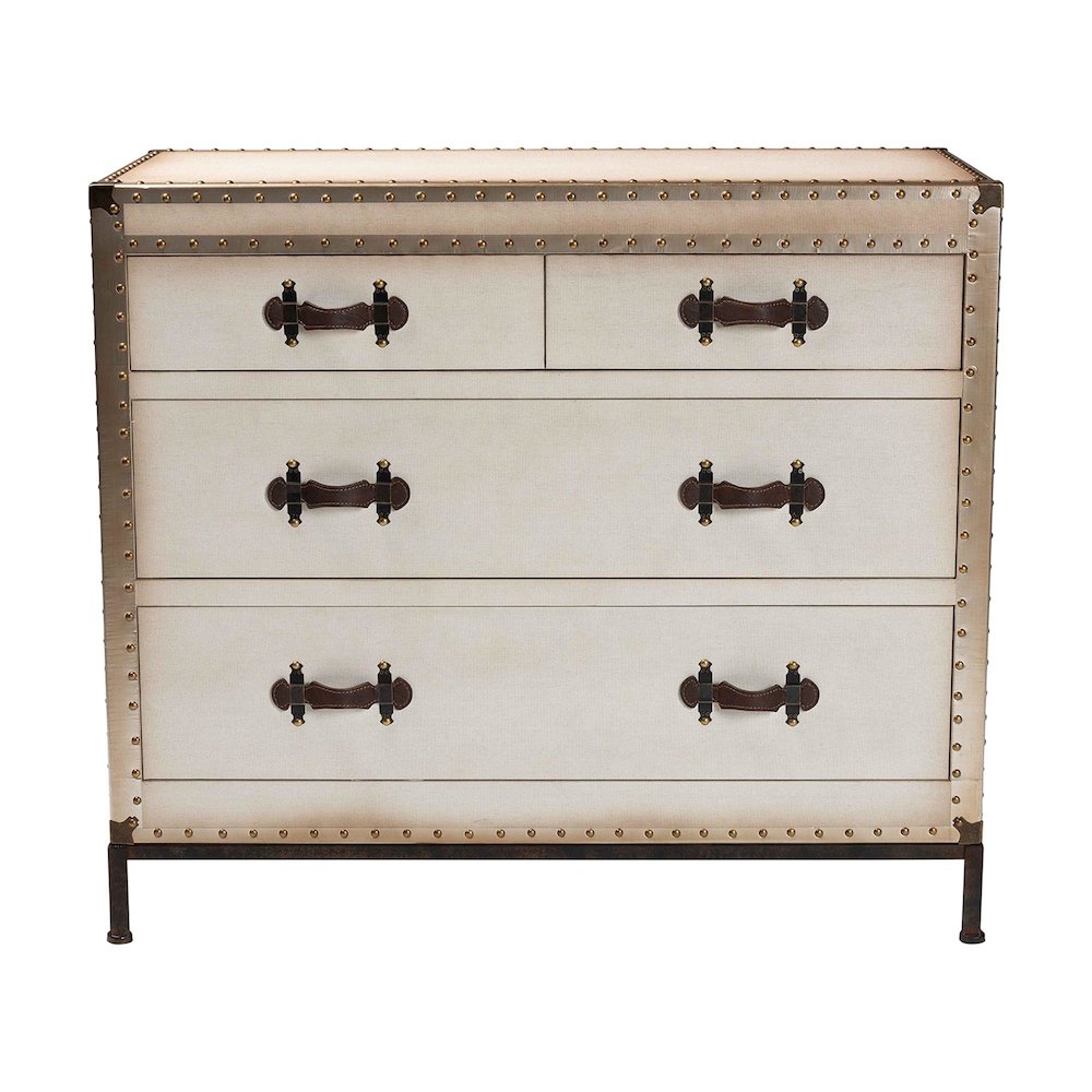 Benton Vintage White Canvas 4-Drawer Storage Cabinet