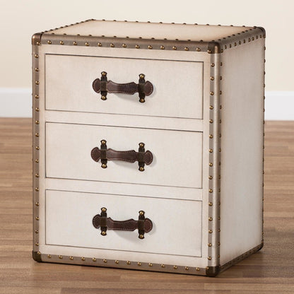Mallison Vintage White Canvas 3-Drawer End Table
