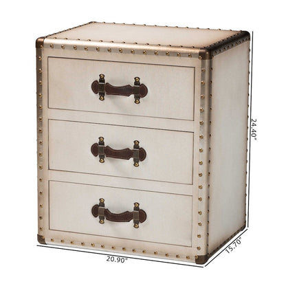 Mallison Vintage White Canvas 3-Drawer End Table