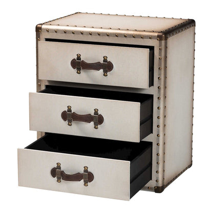Mallison Vintage White Canvas 3-Drawer End Table