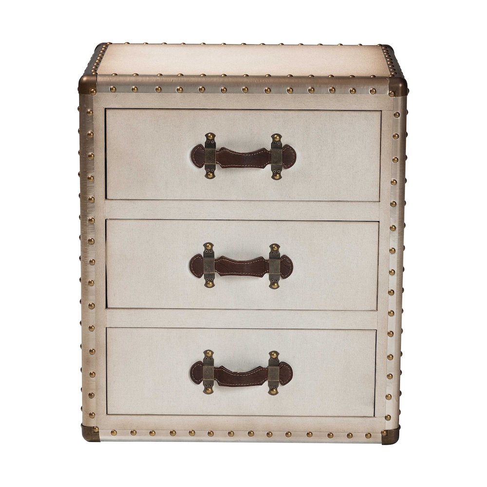 Mallison Vintage White Canvas 3-Drawer End Table