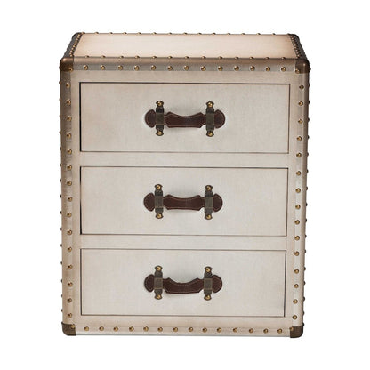 Mallison Vintage White Canvas 3-Drawer End Table
