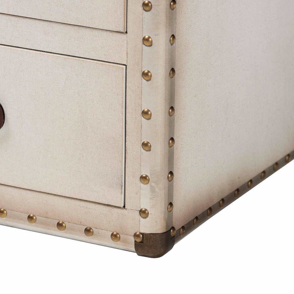 Mallison Vintage White Canvas 3-Drawer End Table