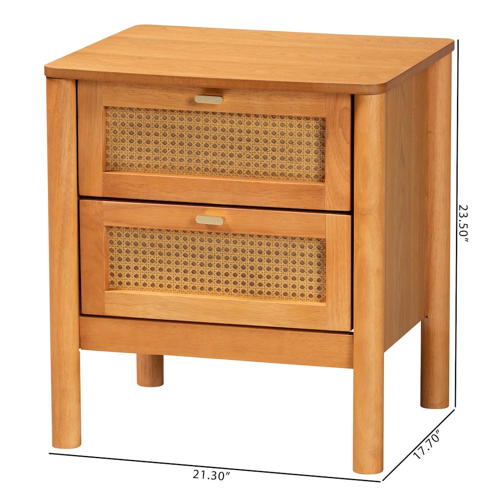 Baxton Studio Jenn Golden Brown Wood Japandi 2-Drawer Nightstand